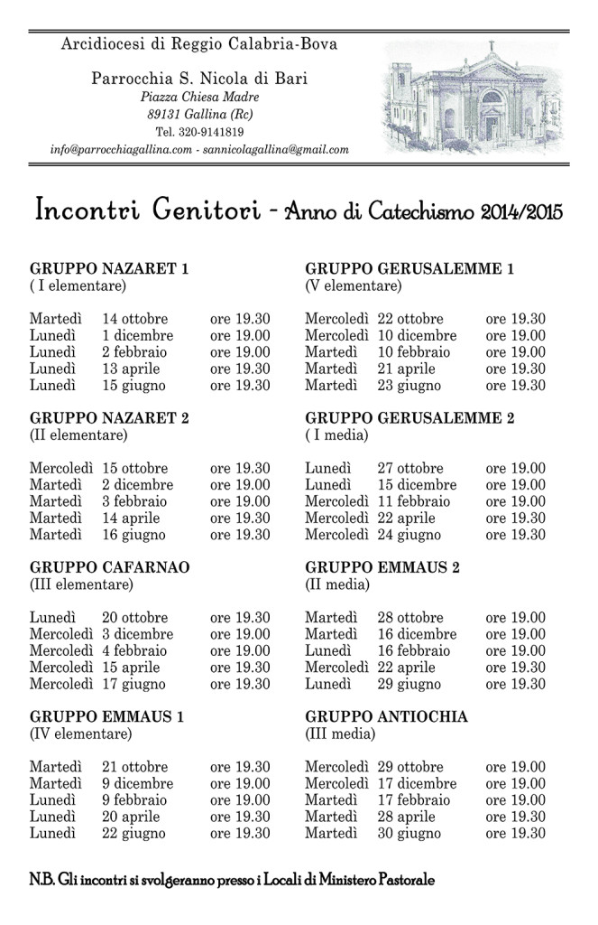 Incontri Genitori Catechismo 2014-2015