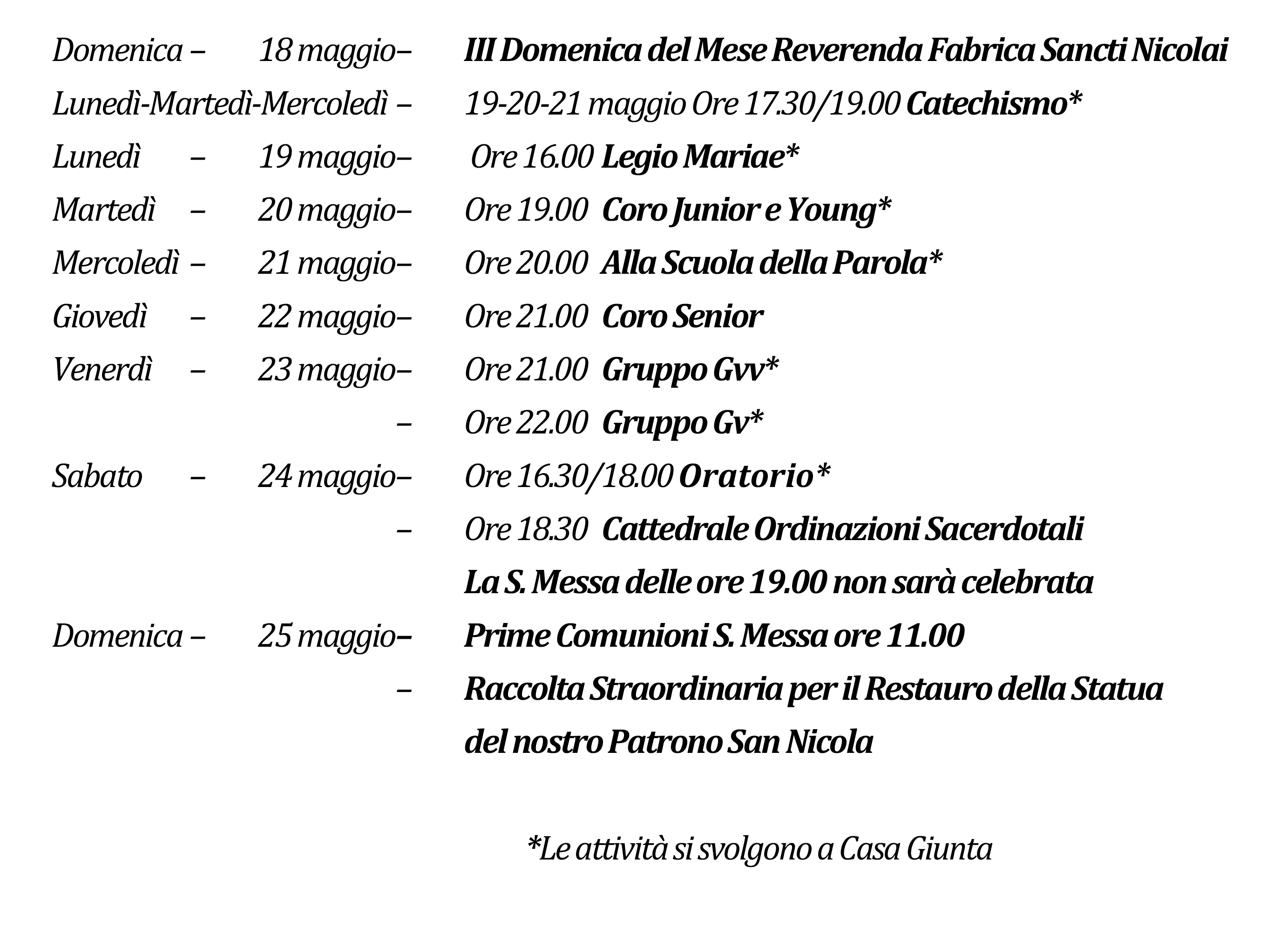 Avvisi della settimana piccolo 05-18-2025