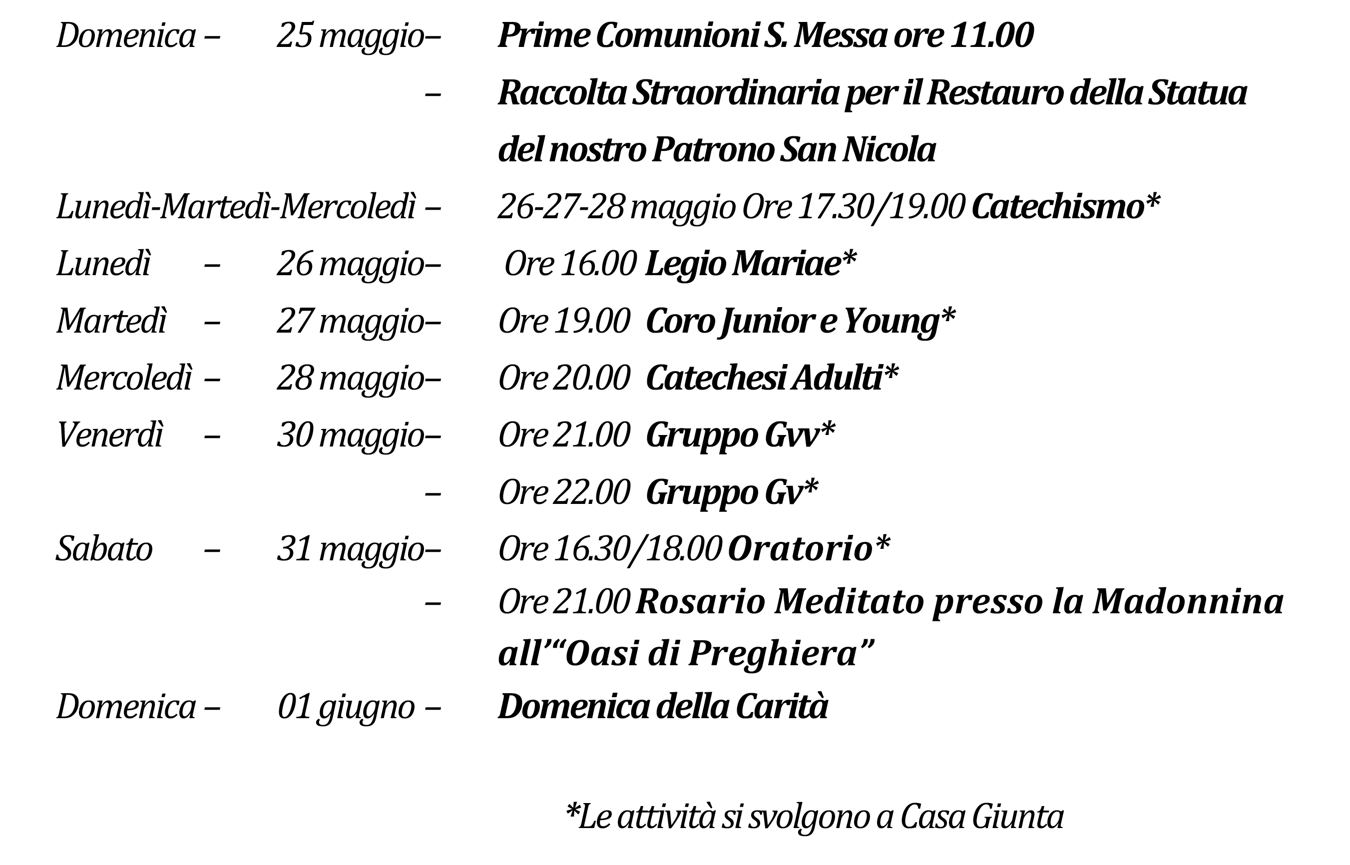 Avvisi della settimana piccolo 05-25-2025