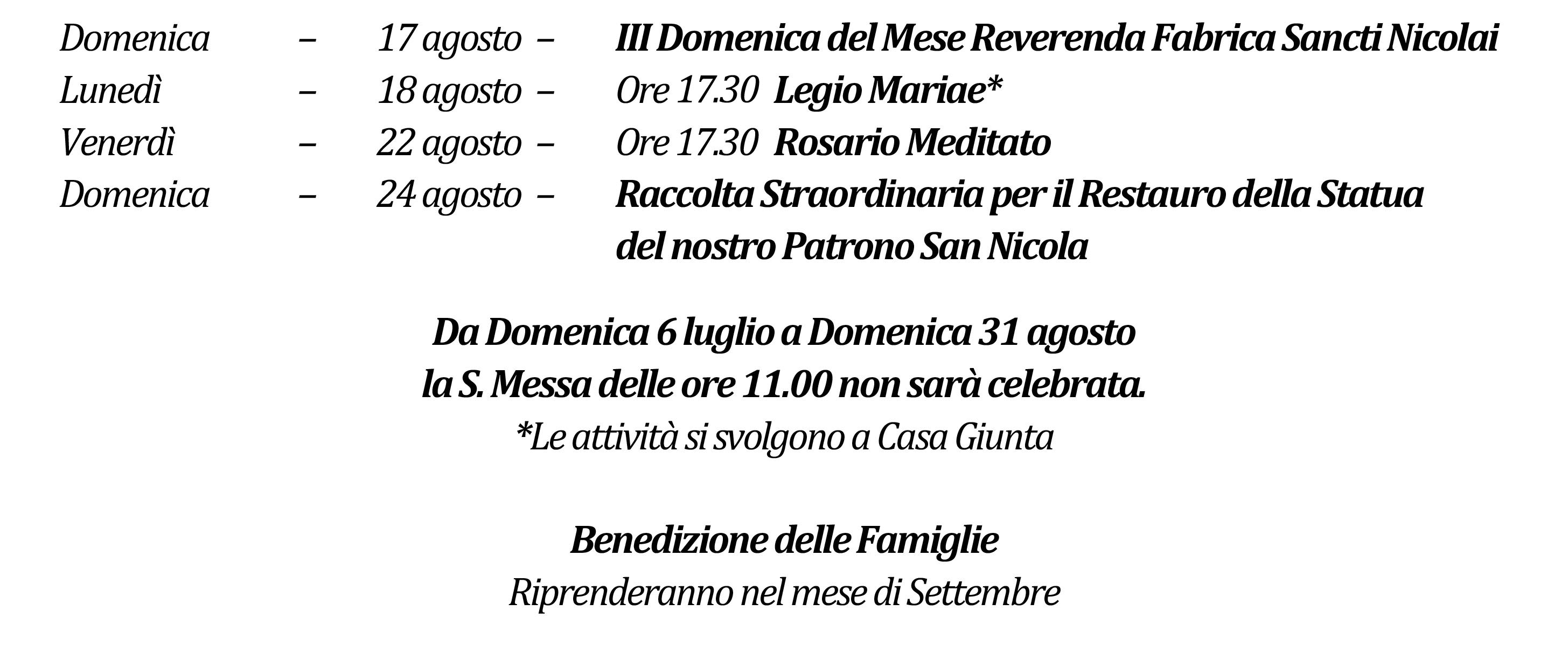 Avvisi della settimana piccolo 08-17-2025