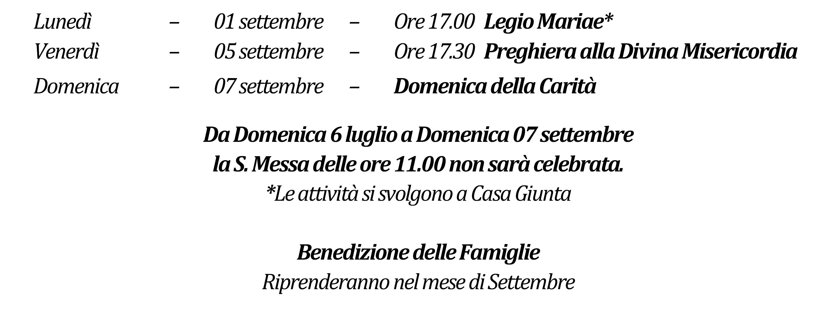 Avvisi della settimana piccolo 08-31-2025