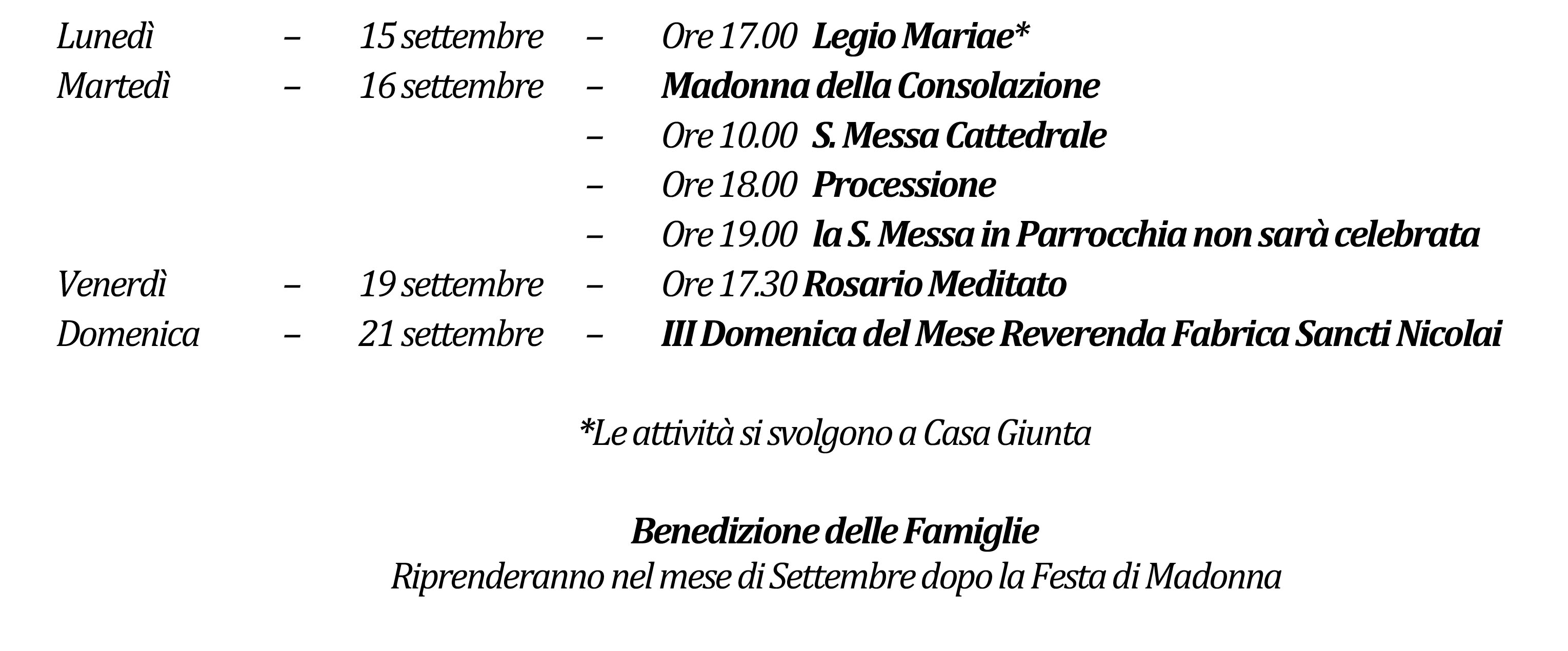 Avvisi della settimana piccolo 09-14-2025