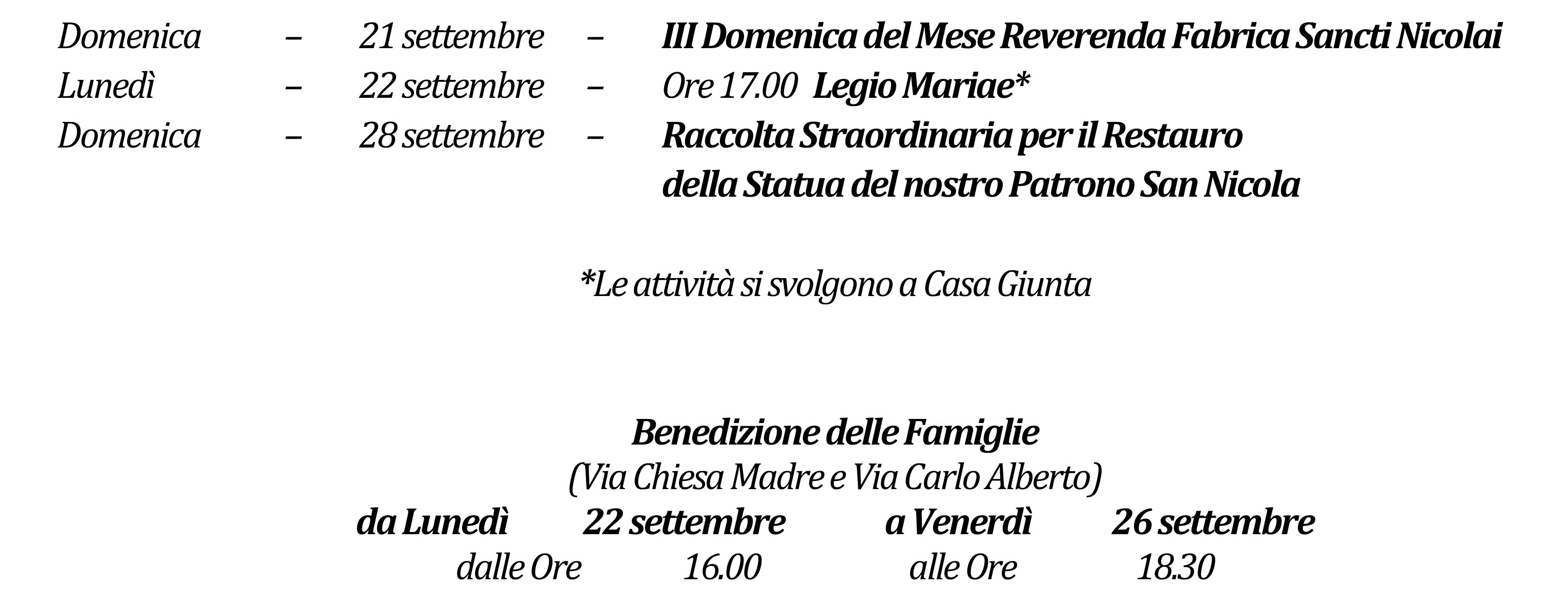 Avvisi della settimana piccolo 09-21-2025