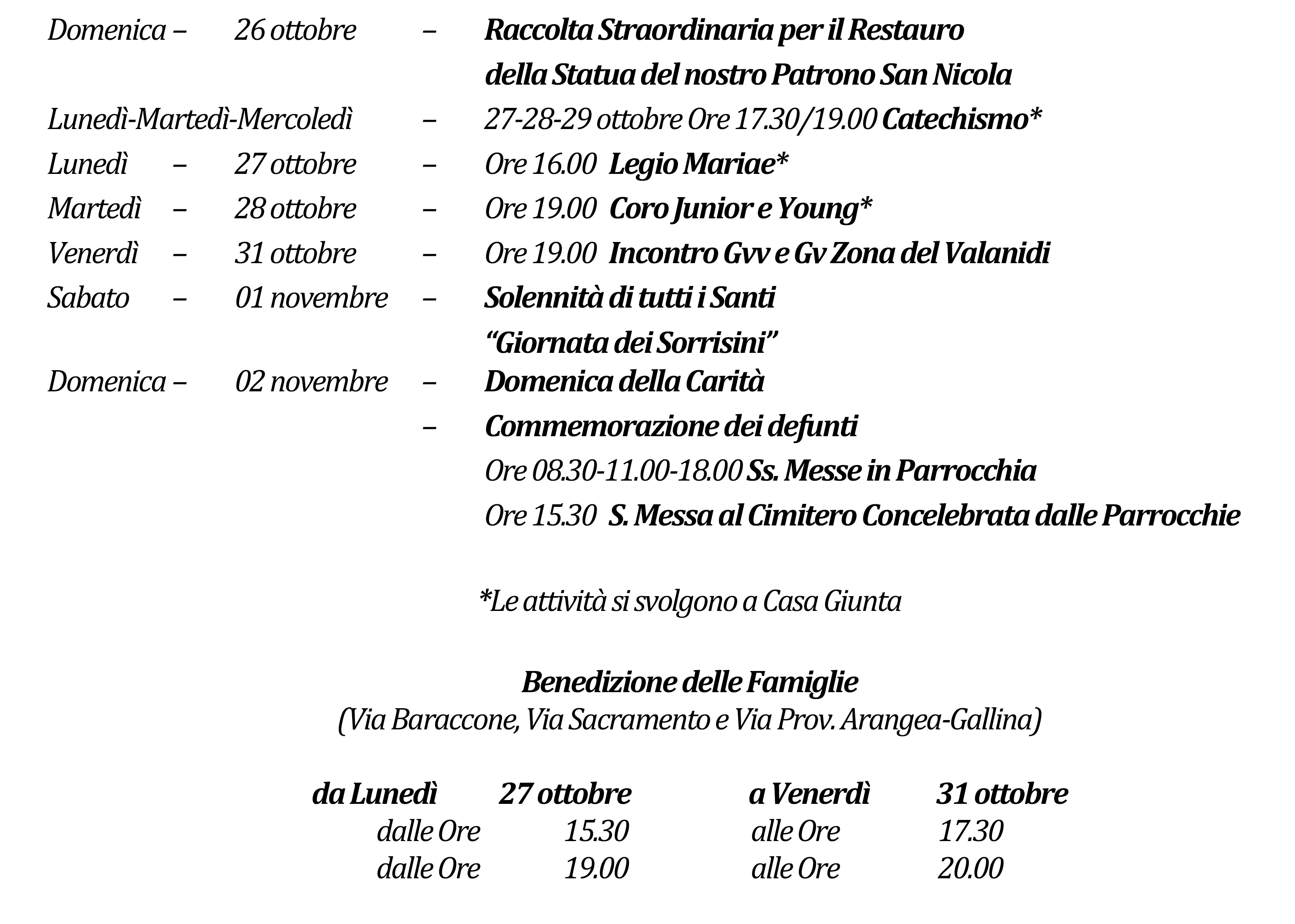 Avvisi della settimana piccolo 10-26-2025