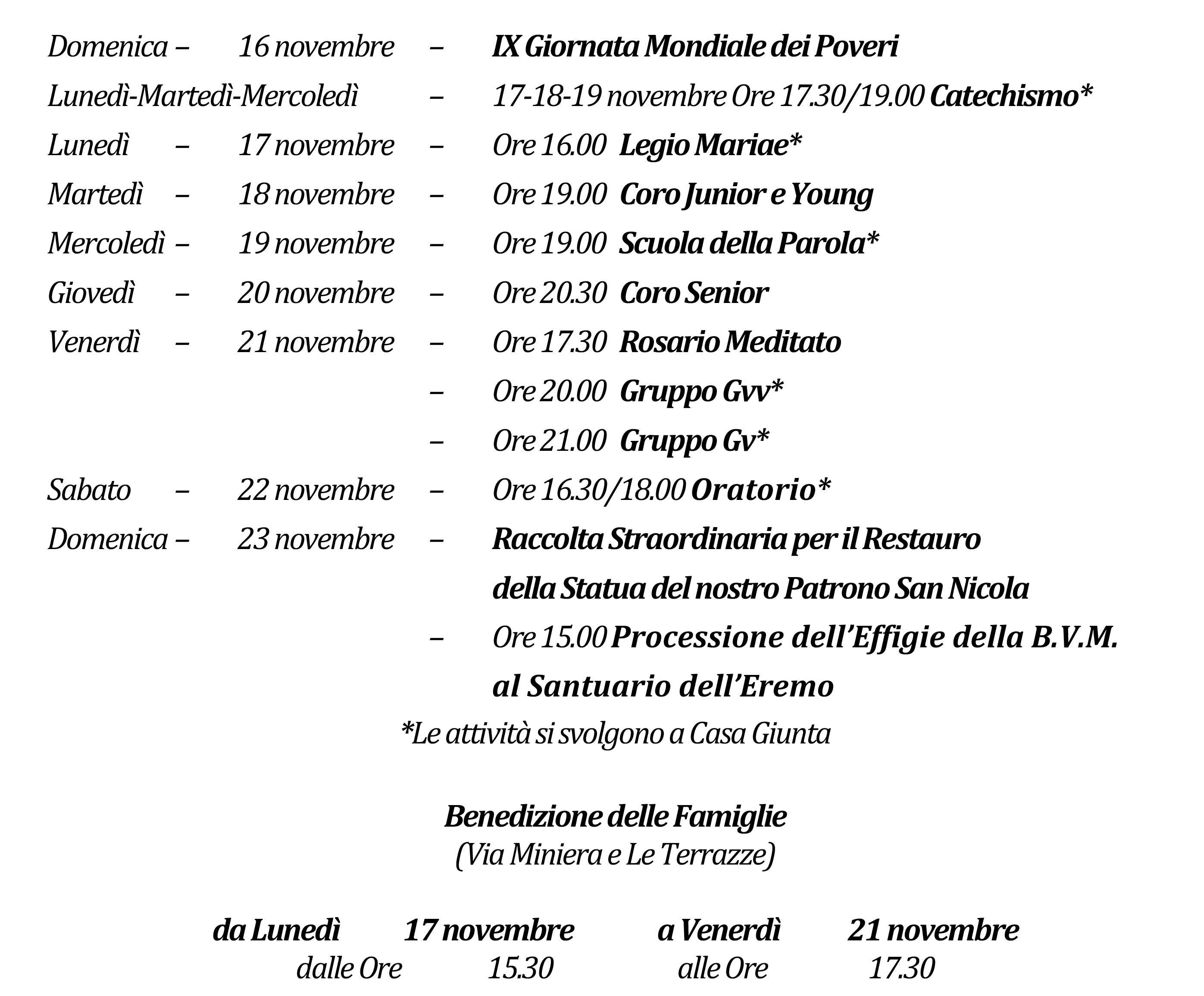 Avvisi della settimana piccolo 11-16-2025