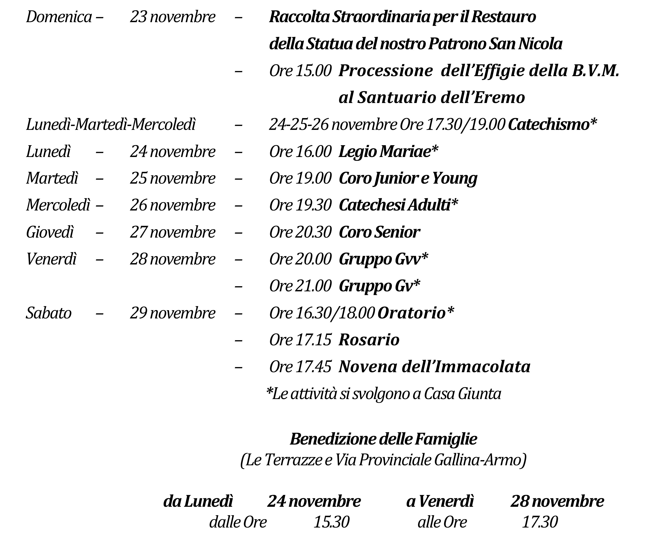 Avvisi della settimana piccolo 11-23-2025