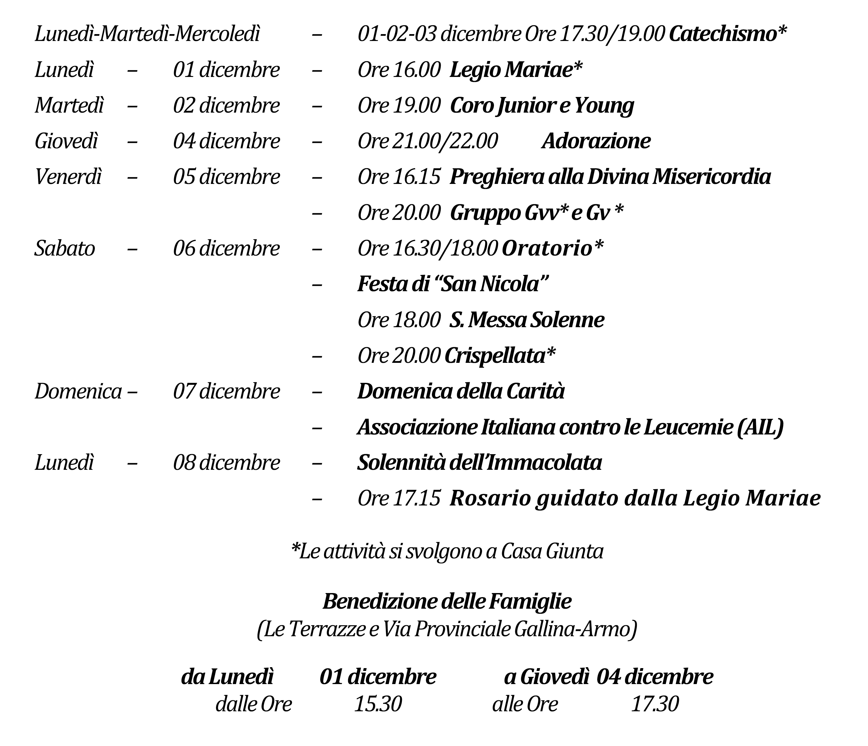 Avvisi della settimana piccolo 11-30-2025