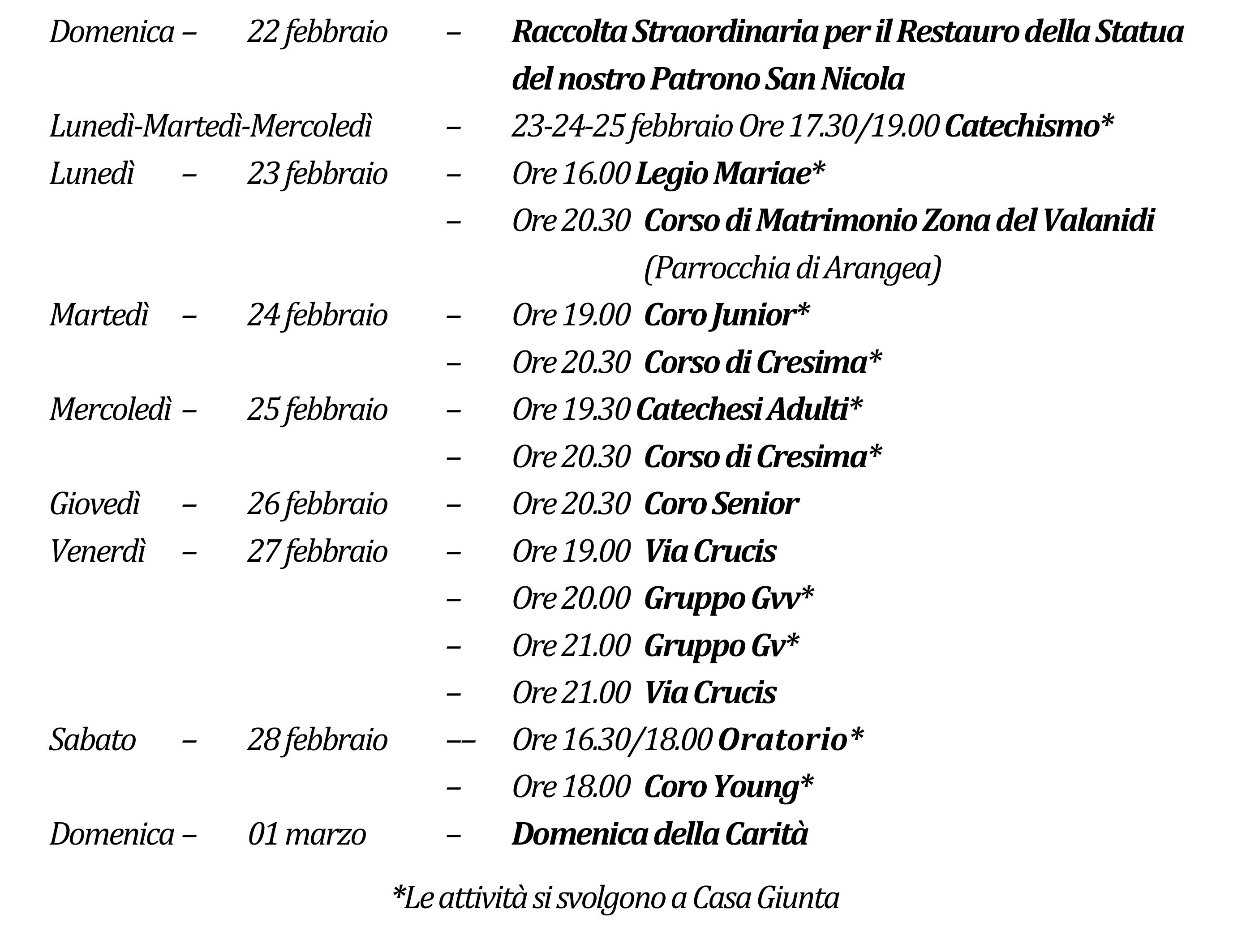 Avvisi della settimana piccolo 02-22-2026