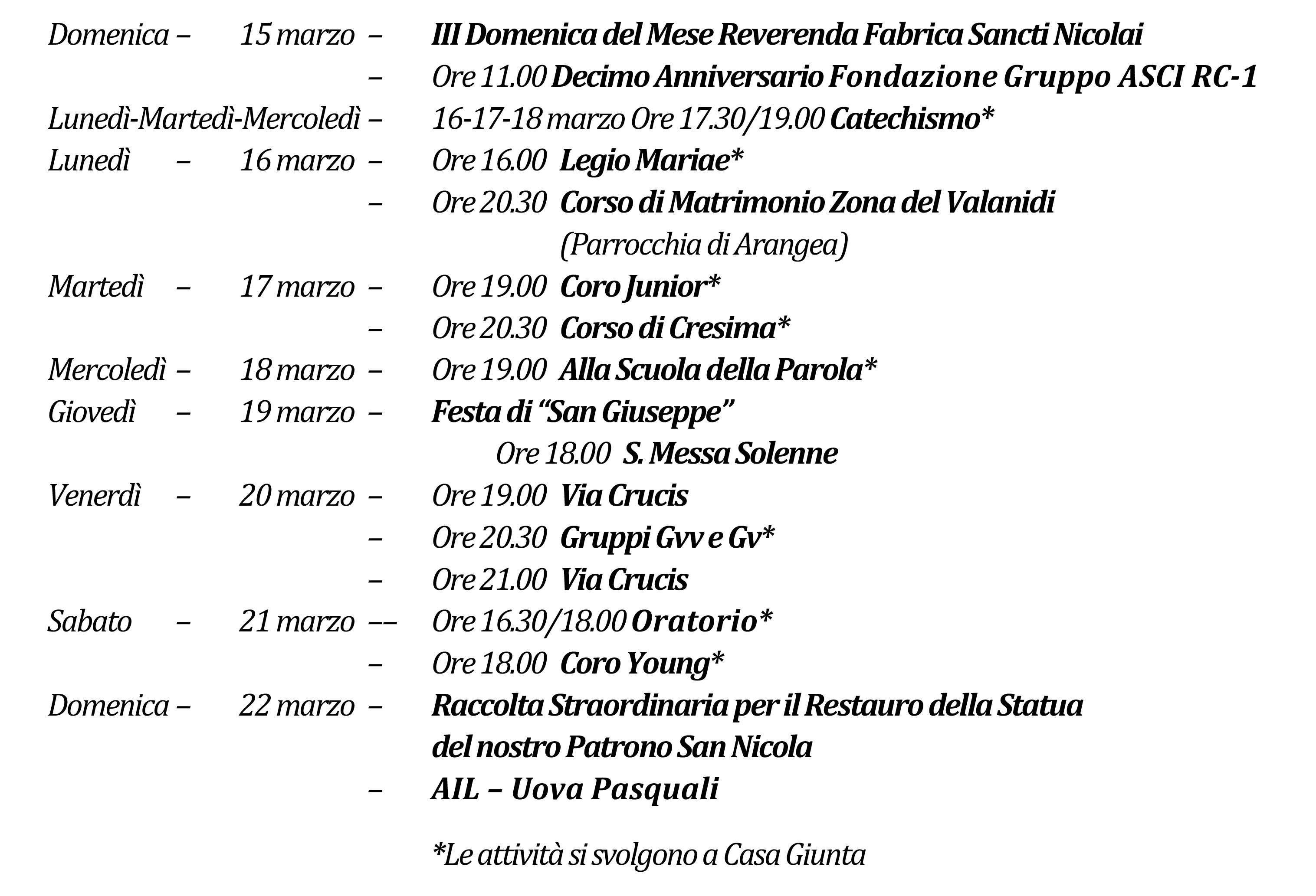 Avvisi della settimana piccolo 03-15-2026