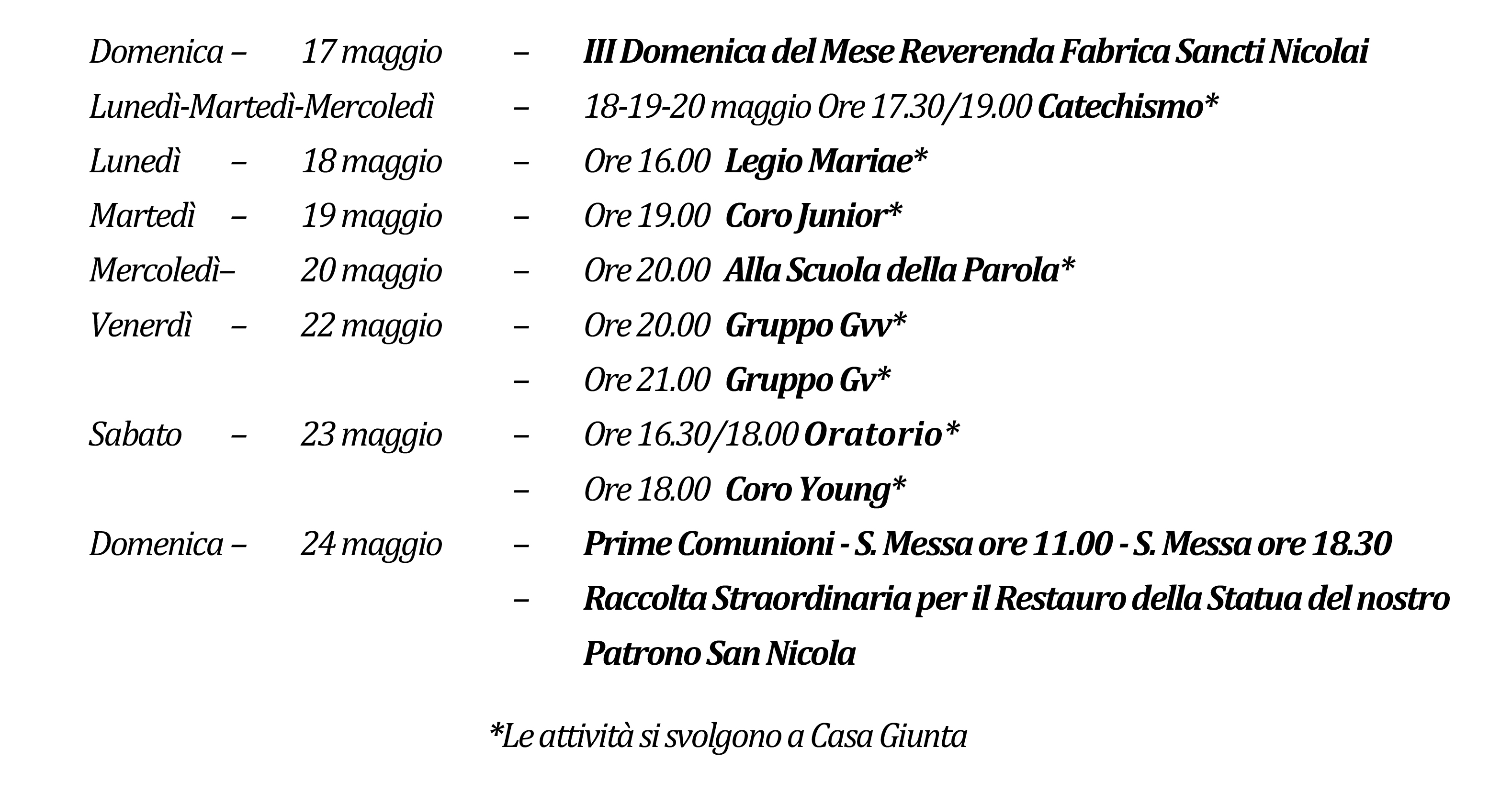 Avvisi della settimana piccolo 05-17-2026