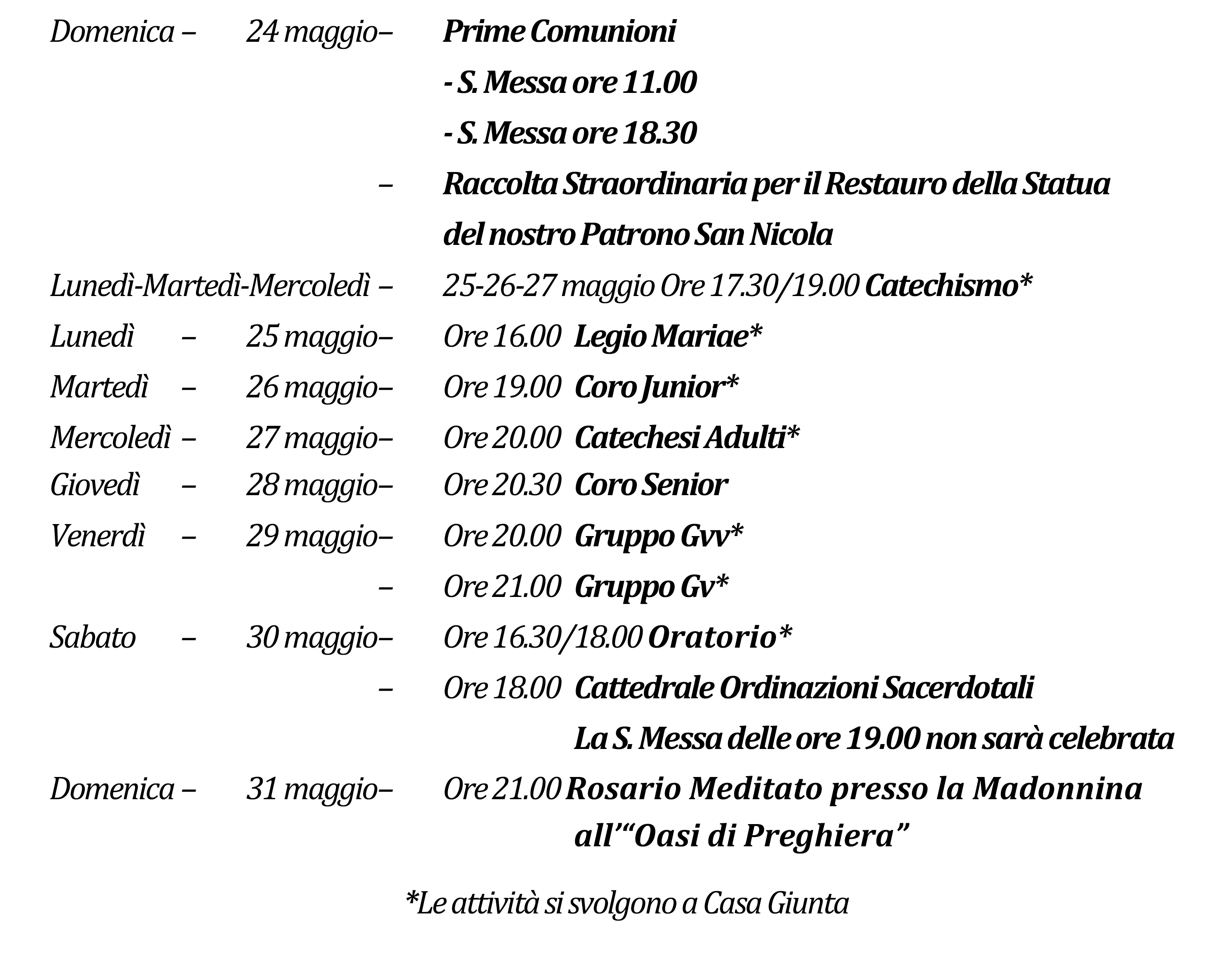 Avvisi della settimana piccolo 05-24-2026