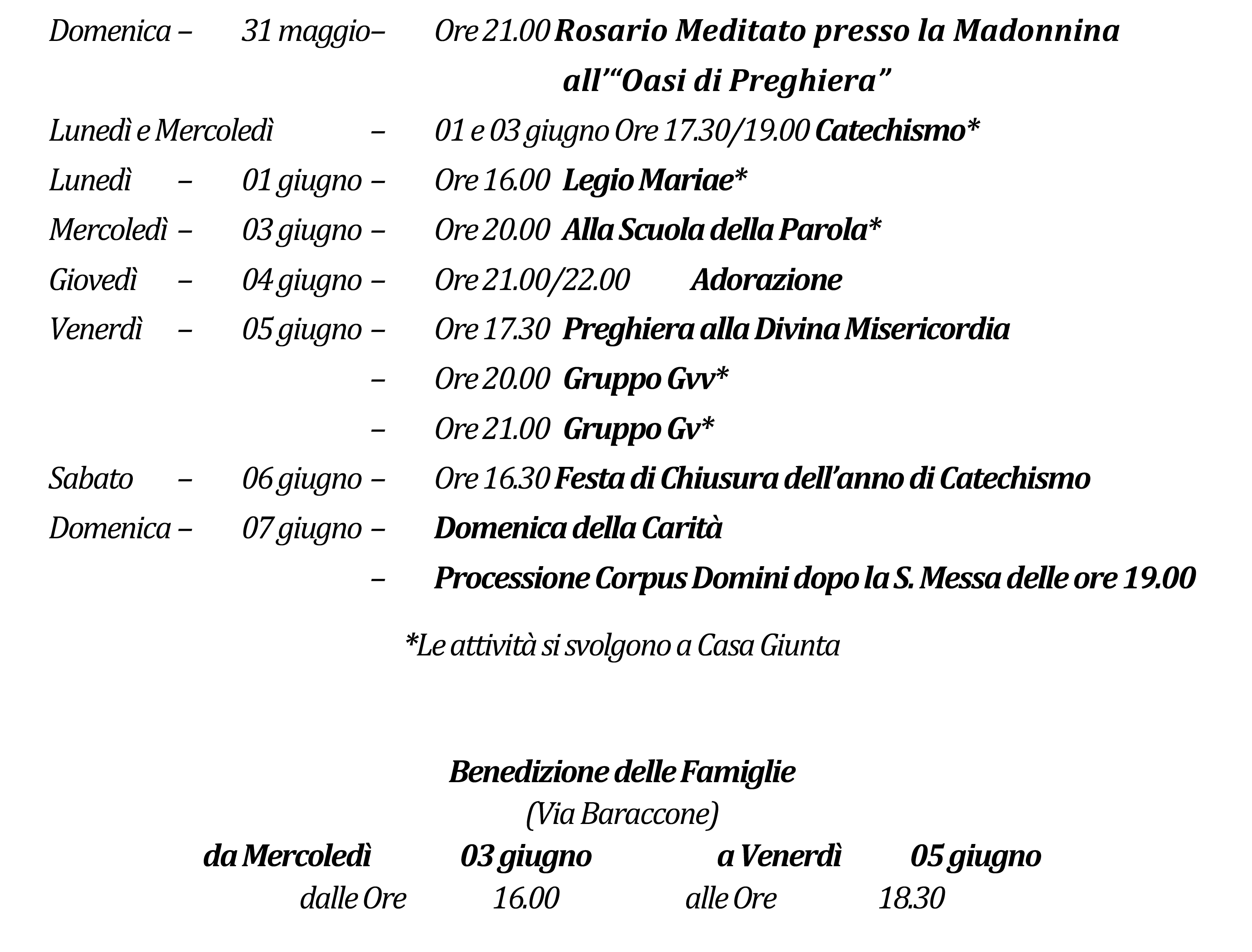 Avvisi della settimana piccolo 05-31-2026