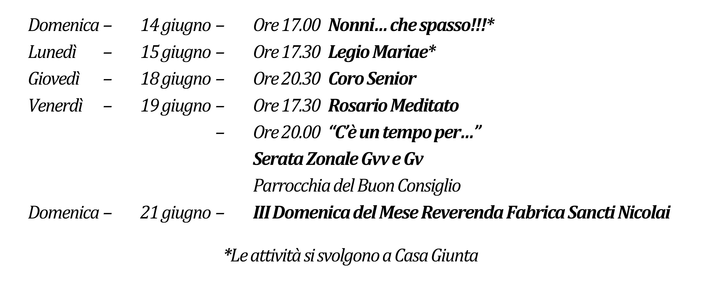 Avvisi della settimana piccolo 06-14-2026