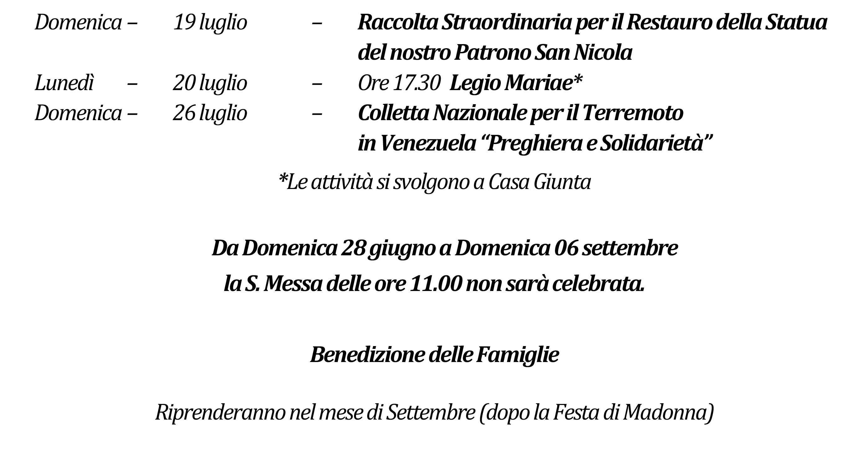 Avvisi della settimana piccolo 07-19-2026