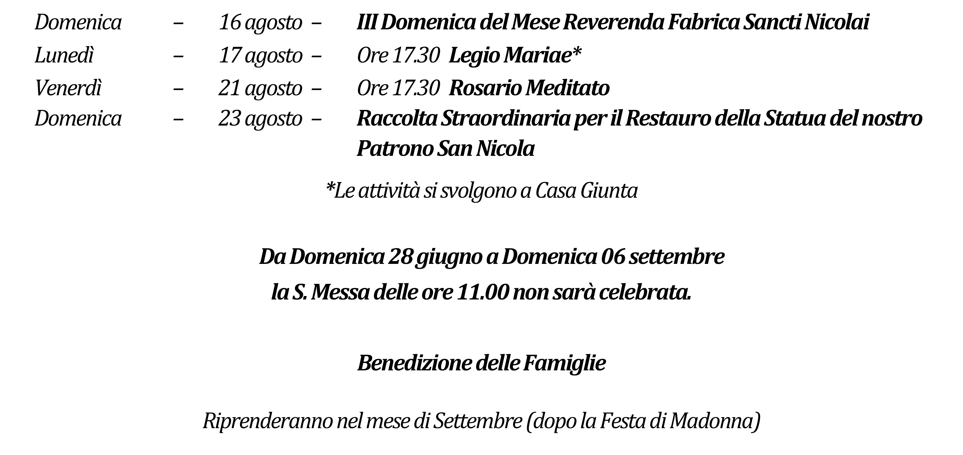 Avvisi della settimana piccolo 08-16-2026