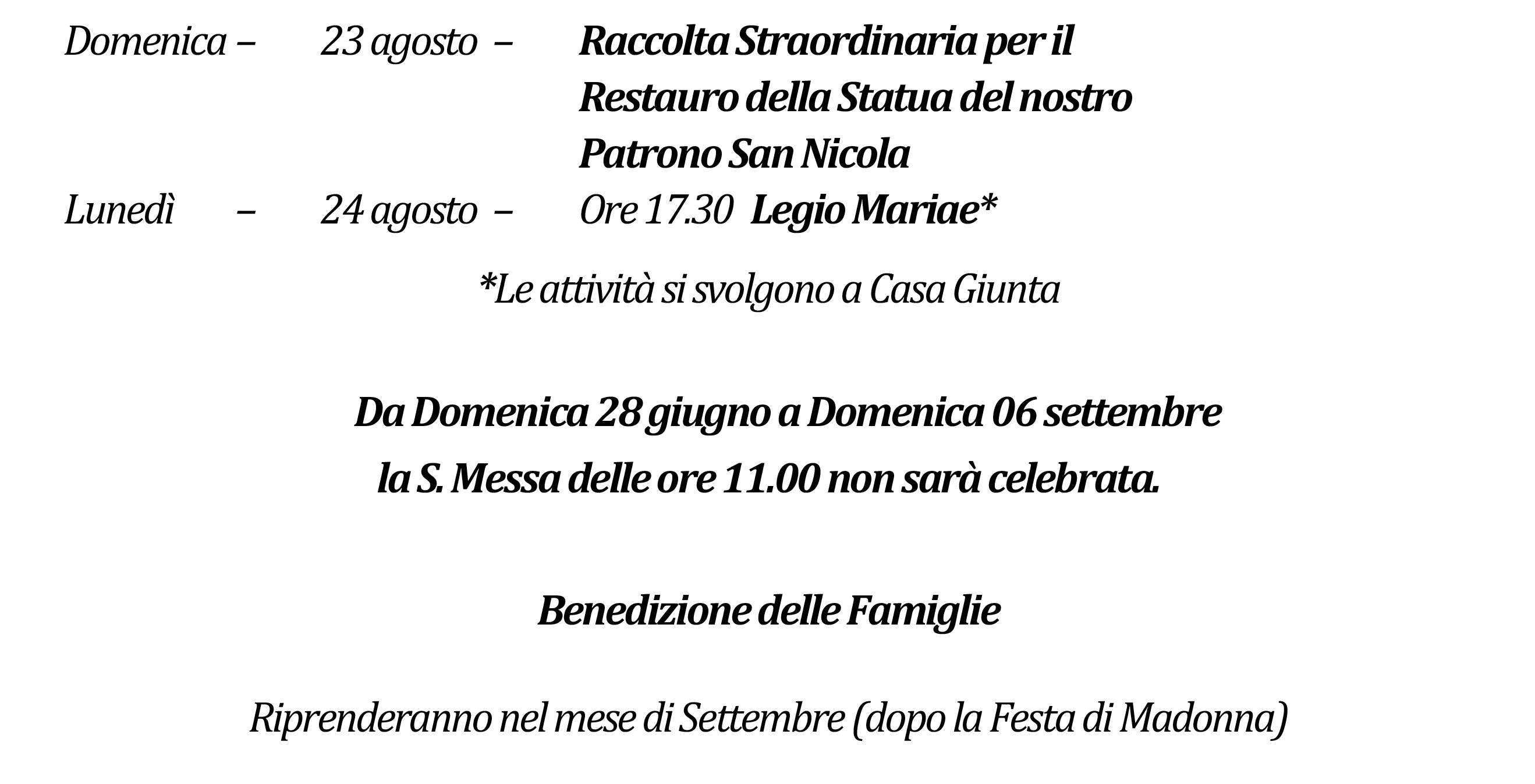 Avvisi della settimana piccolo 08-23-2026