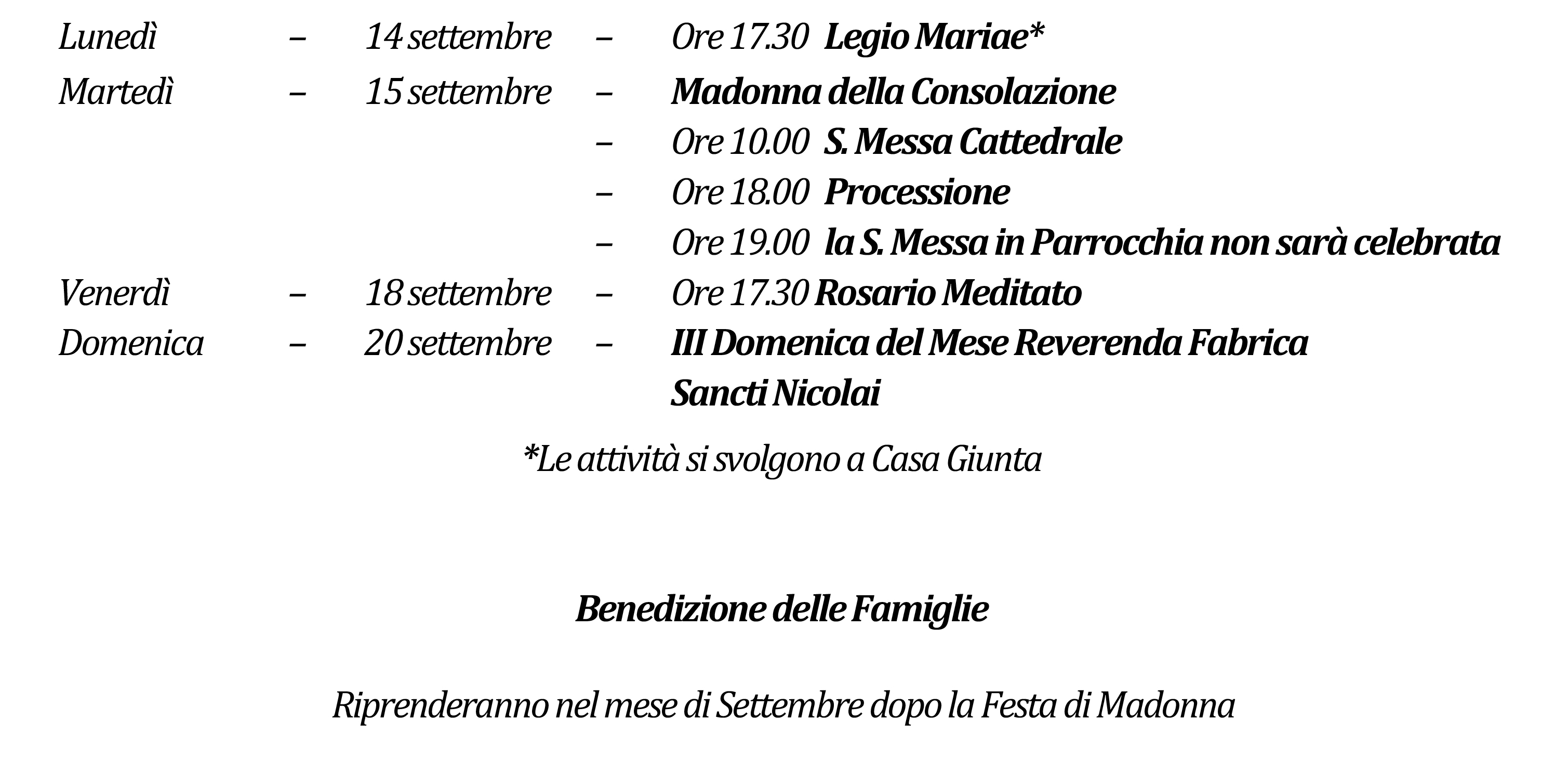 Avvisi della settimana piccolo 09-13-2026