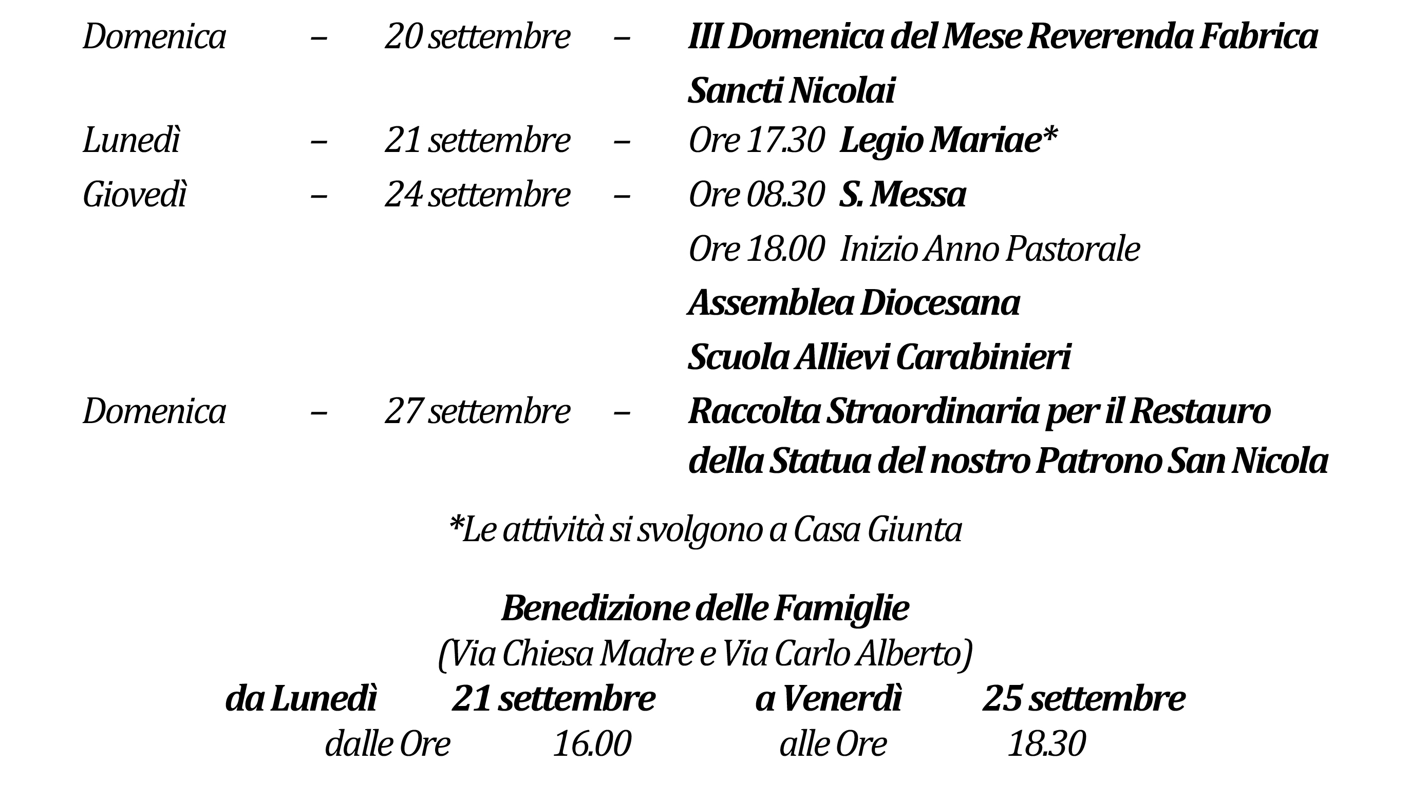Avvisi della settimana piccolo 09-20-2026