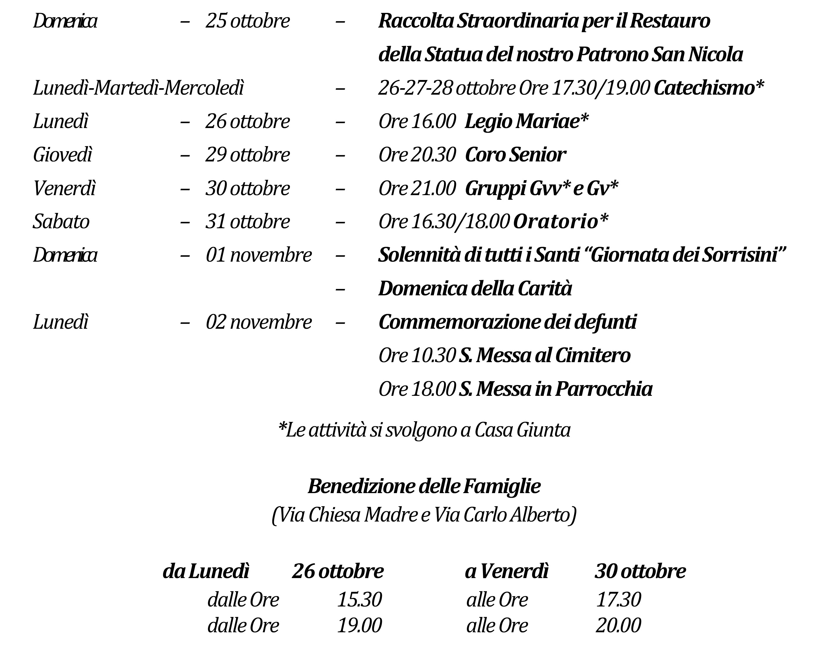 Avvisi della settimana piccolo 10-25-2026